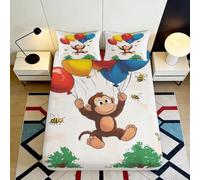 Microfibre dou Housse de Matelas Singe et Ballons 3D Printed, Entretien Facile, Cadeau Pendaison de crémaillère, Protection Matelas, Chambre d'enfant, 180x200x25cm