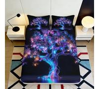 Microfibre Douce Arbre Lumineux Drap-Housse Impression 3D Couverture de Matelas Fantaisie Nuit Cadeau Décoration Chambre Lit 90x200x25cm