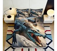 Microfibre Douce Bataille de Dinosaure Drap-Housse 3D Imprimé Décor Aviation Dragon Protège-Matelas Cadeau 90x200x25cm