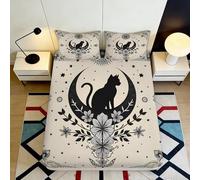 Microfibre Douce Black Cat Moon Drap-Housse Impression 3D Motif Floral Housse de Matelas Cadeau Chambre Salon 90x200x25cm