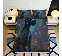 Microfibre Douce Black Great Dane Drap Housse Impression 3D Starry Night Protège-Matelas Décor Chambre Cadeau Jeunes 90x200x25cm