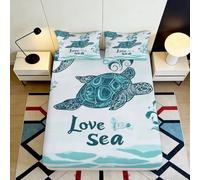 Microfibre Douce Bleu Vague Océan Drap-Housse 3D imprimé Housse de Matelas Motif Abstrait Ondes pour Cadeau Chambre Mariage Anniversaire Lavable 90x200x25cm
