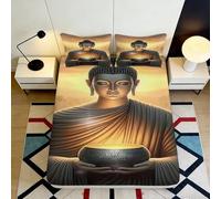 Microfibre Douce Bouddha Méditation Drap-Housse imprimé 3D Housse de Matelas Lotus Cadeau décoration Chambre Maison 90x200x25cm