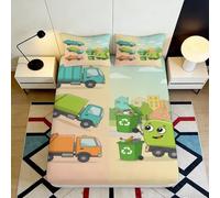 Microfibre Douce Camion Poubelle Dessin Animé Drap Housse 3D Imprimé Véhicules Orange Vert Protège Matelas Idée Cadeau Chambre 90x200x25cm