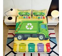 Microfibre Douce Camion Poubelle Vert Drap Housse 3D imprimé Corbeilles de Tri Lit Protection Cadeau Chambre Maison Décoration 90x200x25cm