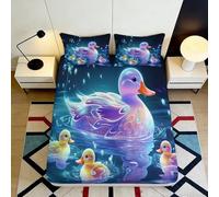 Microfibre Douce Canard Enchanté Fitted Sheet Impression 3D Anti-Poussière Couverture de Lit pour Chambre Appartement Cadeau 90x200x25cm