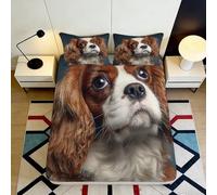 Microfibre Douce Cavalier King Charles Spaniel Drap Housse 3D imprimé Protection Lit Chien Marron Blanc Décor Maison Cadeau 90x200x25cm
