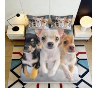 Microfibre Douce Chiot Adorable Drap-Housse Impression 3D Trio de Chiens Protège-Matelas pour Cadeau Maison Chambre 90x200x25cm