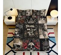 Microfibre Douce Crâne Rose Housse de Matelas Gothic 3D Printed Art Tattoo Bed Sheet pour Cadeau Maison Mariage Anniversaire 90x200x25cm