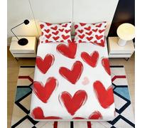 Microfibre Douce Drap-Housse Cœurs Rouges 3D Printed Motif Abstrait Amour Bed Cover pour Chambre Étudiant Protection Matelas Décor 90x200x25cm