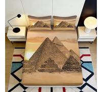 Microfibre Douce Égyptienne Pyramide Drap-Housse imprimé 3D Couverture de Matelas Dégradé Sable pour Chambre Cadeau 90x200x25cm