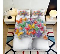 Microfibre Douce Feuille de lit Papillon coloré 3D imprimée Arbre Arc-en-Ciel Housse de Matelas pour Cadeau Chambre Maison 90x200x25cm