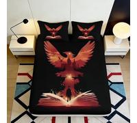 Microfibre Douce Fire Phoenix Drap Housse imprimé 3D Flame Bird protège-Matelas Cadeau pour Pendaison de crémaillère Mariage Anniversaire 90x200x25cm