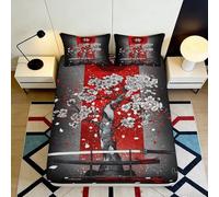 Microfibre Douce Fitted Sheet Arbre de Cerisier 3D Printed Noir Rouge protège-Matelas pour Cadeau Chambre 90x200x25cm