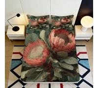 Microfibre Douce Fitted Sheet Impression 3D botanique Vintage Protée Rouge Bed Cover pour Cadeaux Maison, Mariage, Anniversaire 90x200x25cm