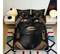 Microfibre Douce Impression 3D Reine Africaine Or Noir Drap Housse Couverture Matelas Art Cadeau Maison Mariage Anniversaire 90x200x25cm