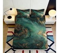 Microfibre Douce imprimée 3D Feuille ajustée marbre émeraude, Protection Matelas veines dorées, décoration Chambre Cadeau 90x200x25cm