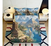 Microfibre Douce imprimée 3D Pyramide égyptienne Drap-Housse Temple Antique Bed Sheet pour déco Chambre Cadeau 90x200x25cm
