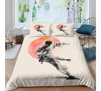 Microfibre Douce Karate Soleil Housse de Matelas Impression 3D Art Encre Couverture de Lit pour Cadeau Maison Mariage Anniversaire Single（135x200cm）