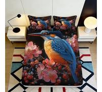 Microfibre Douce Kingfisher Blossom Fitted Sheet 3D Printed Oiseau Fleuri Bed Cover pour Cadeau Maison Mariage Anniversaire 90x200x25cm