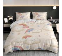 Microfibre Douce Motif de Nuage de Dessin Animé Housse de Couette 240x220 cm Confortable et Respirant Parure de Lit Beige Housse de Couette 3 Pièces Hypoallergénique Toutes Les Saisons