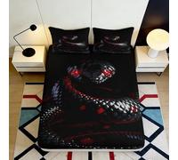 Microfibre Douce Noir Serpent Drap-Housse 3D Imprimé Yeux Rouges Couverture de Matelas Décoration Chambre 90x200x25cm