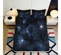 Microfibre Douce Noire Ciel étoilé Galactique Drap-Housse 3D Printed Cosmic Nébuleuse Protège-Matelas Cadeau Chambre Maison 90x200x25cm