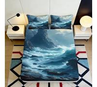 Microfibre Douce Ocean Wave Fitted Sheet 3D Printed Stormy Sea Bed Cover pour Chambre Maison Cadeau décoration Matelas 90x200x25cm