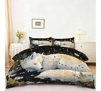 Microfibre Douce Parure de Lit Dessin Animé Herbe Renards Fleurs, Noir Réversible Housse de Couette - 220 x 240 cm Respirante Hypoallergénique Housse de Couette avec Fermeture éclair