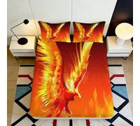 Microfibre Douce Phoenix Flamme Drap-Housse Impression 3D Housse de Matelas Oiseau de feu pour Chambre Cadeau décoration 90x200x25cm