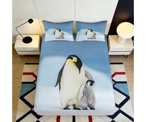 Microfibre Douce Pingouins Empereur Parent Enfant Housse de Matelas 3D imprimée Protection lit décor Chambre Cadeau Maison fête 90x200x25cm