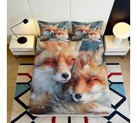 Microfibre Douce Renard Duo 3D Printed Drap-Housse Orange Animal Bed Cover pour Chambre Maison Cadeau 90x200x25cm