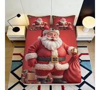 Microfibre Douce Santa Claus 3D Printed Drap-Housse Rouge Noël Décor Chambre Protection Matelas Facile à Entretenir 90x200x25cm