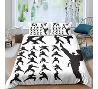 Microfibre Douce Silhouette karaté Drap-Housse Impression 3D Arts Martiaux Bed Cover pour Chambre étudiant Cadeau fête Single（135x200cm）