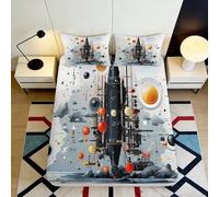 Microfibre Douce Space Rocket Drap-Housse 3D Printed Planet Universe Housse de Matelas Décoration Chambre Cadeau 90x200x25cm