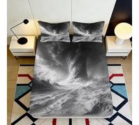 Microfibre Douce Stormy Ocean Drap-Housse 3D imprimé Vagues Noires et Blanches Protège-Matelas pour Cadeau Chambre Maison fête 90x200x25cm