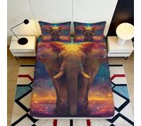 Microfibre Douce Sunset Elephant Drap-Housse Impression 3D Tribal Savanna Housse de Matelas Cadeau Maison Mariage Anniversaire 90x200x25cm