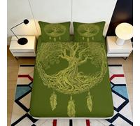 Microfibre Douce Vert Arbre de Vie Drap-Housse 3D imprimé Capteur de Rêves Protection Matelas pour Cadeau Maison Mariage 90x200x25cm