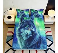 Microfibre Douce Wolf Aurora Drap Housse Impression 3D Northern Lights Protection Matelas Cadeau Décoration Chambre Lit 120x200x25cm