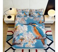 Microfibre Douceur Kingfisher Blossom Drap-Housse 3D Printed Couverture de Matelas pour Cadeau Chambre Maison Décoration 90x200x25cm