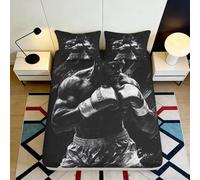 Microfibre Doux Boxing Champion Drap-Housse 3D imprimé Noir Blanc Sportif Couverture de lit pour Cadeaux Chambre Maison 90x200x25cm
