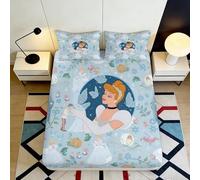 Microfibre Doux Cendrillon Princesse Drap-Housse 3D Imprimé Bleu Dessin Animé Housse de Matelas pour Cadeau Chambre 90x200x25cm