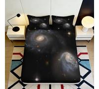 Microfibre Doux Ciel Étoilé Galaxie Drap-Housse 3D Imprimé Nébuleuse Cosmique Protège-Matelas Décoration Chambre Cadeau 90x200x25cm