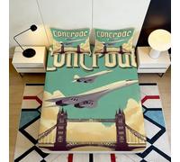 Microfibre Doux Concorde Avion Drap Housse Impression 3D Pont de Londres Protège-Matelas décoratif Cadeau Chambre Maison 90x200x25cm