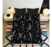 Microfibre Doux Dancing Skeletons Drap-Housse 3D Printed Black Bed Sheet pour Chambre Maison Cadeau décoration Matelas Facile à Entretenir 90x200x25cm