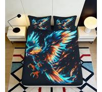 Microfibre Doux Fire Phoenix Fitted Sheet Impression 3D Feather Flame Bed Cover pour Cadeau Chambre Maison 90x200x25cm