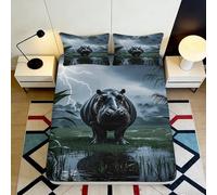 Microfibre Doux Hippopotame Paysage Lac Fitted Sheet Impression 3D Stormy Wetlands Bed Cover pour Cadeaux Décoration Chambre 90x200x25cm