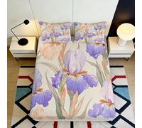 Microfibre Doux Housse de Matelas Iris Violet 3D Printed Protection Lit Antidérapant Lavable Décoration Chambre Cadeau 90x200x25cm