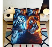 Microfibre Doux imprimé 3D Fire Blue Tiger Drap Housse Décoratif Ice Flame Bed Cover Cadeau Maison Anniversaire Mariage 90x200x25cm
