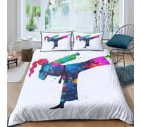 Microfibre Doux Karate Kick Drap Housse 3D Imprimé Art Martial Coloré Couvre-lit pour Chambre Étudiant Cadeau Décor Single（135x200cm）